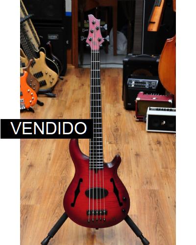 Mensinger Joker Bass 5p Hollowbody 2 Tone Redburst Transparent
